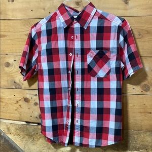Faded Glory Boys XL Red and Black Button Down Short Sleeve Shirt